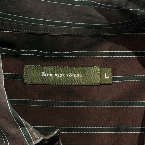Ermenegildo Zegna classic cotton striped dress shirt tailored fit L burgundy - Picture 7 of 8